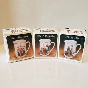 Vintage Set of 3 Norman Rockwell Porcelain Collectable Coffee Mugs.